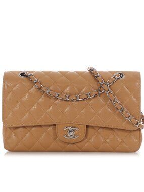 Chanel Dark Beige Quilted Caviar Medium Classic Double Flap